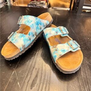 Birkenstock Arizona Blue Pixel Floral leather sandal